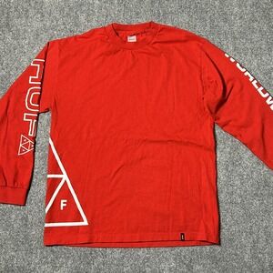 HUF Shirt Adult Large Red Long Sleeve T-shirt World Wide Skate Cotton Graphic
